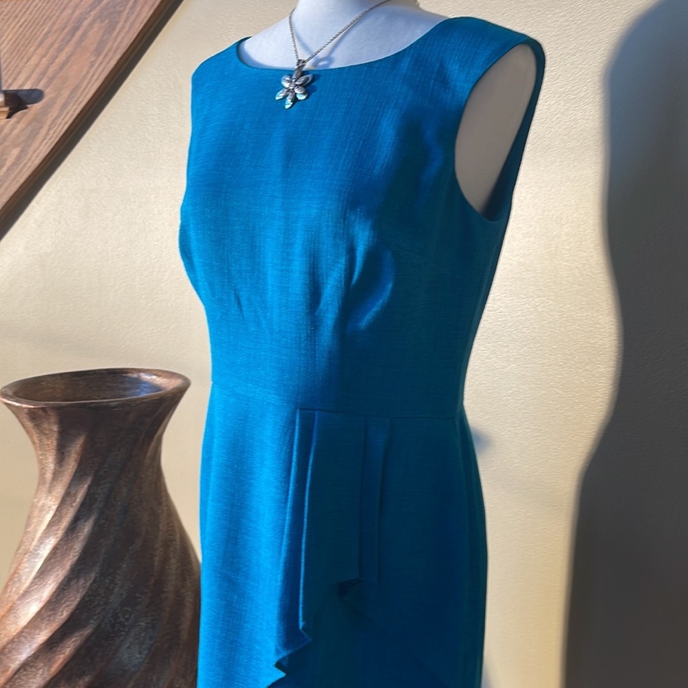 EVAN-PICONE NWOT SHEATH TEAL BLUE 100% POLYESTER, LINEN LOOK, CASUAL DRESS SZ 6 - Picture 7 of 15